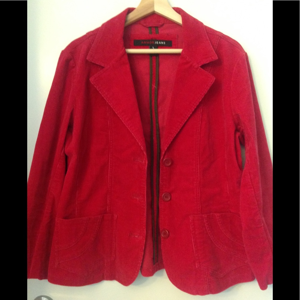 3/$25 ARMOUR JEANS L Red corduroy Jkt